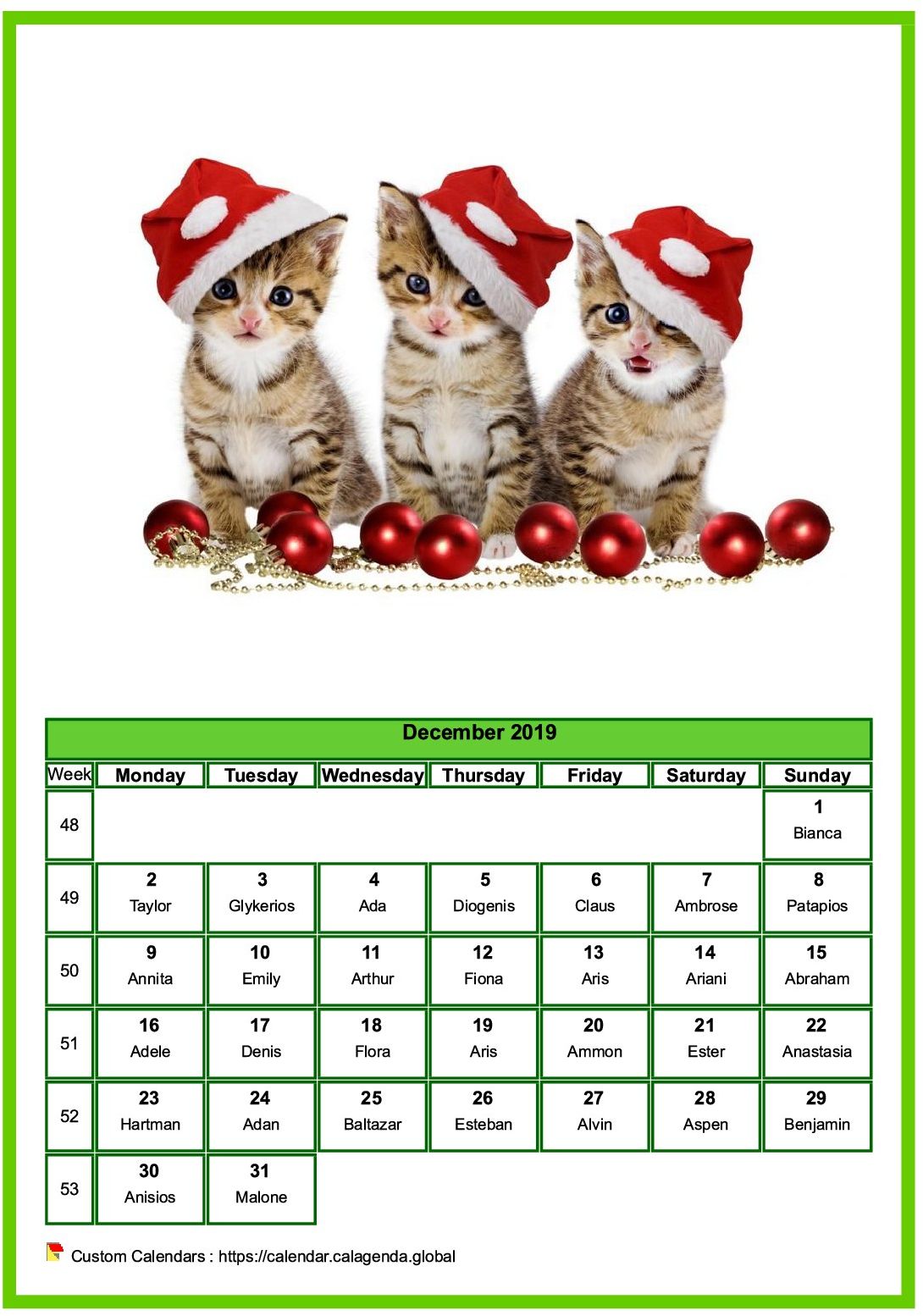 Calendar December 2019 cats