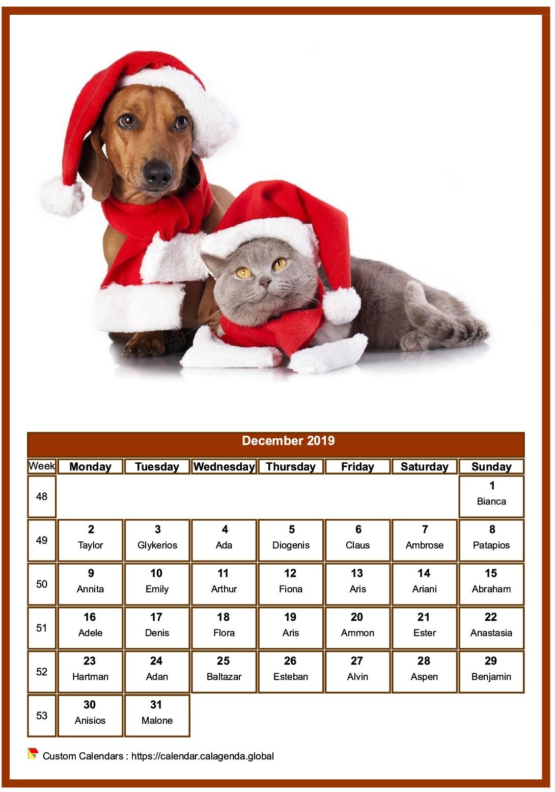 Calendar December 2019 dogs