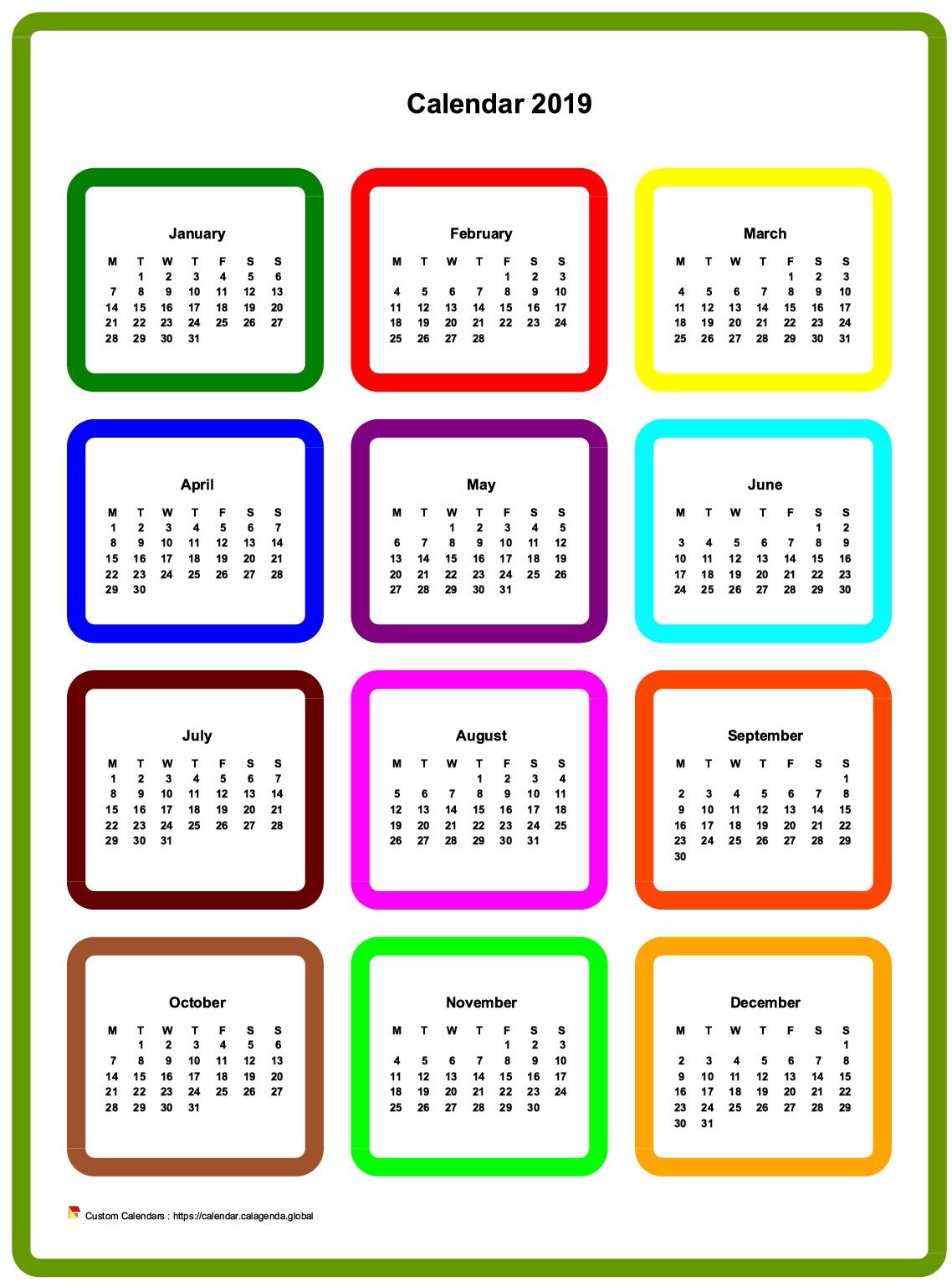 Calendar 2019 annual colored