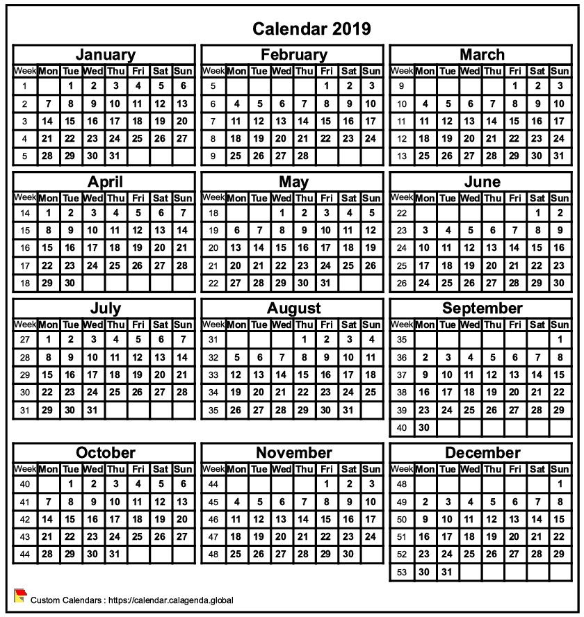 Calendar 2019 format portrait