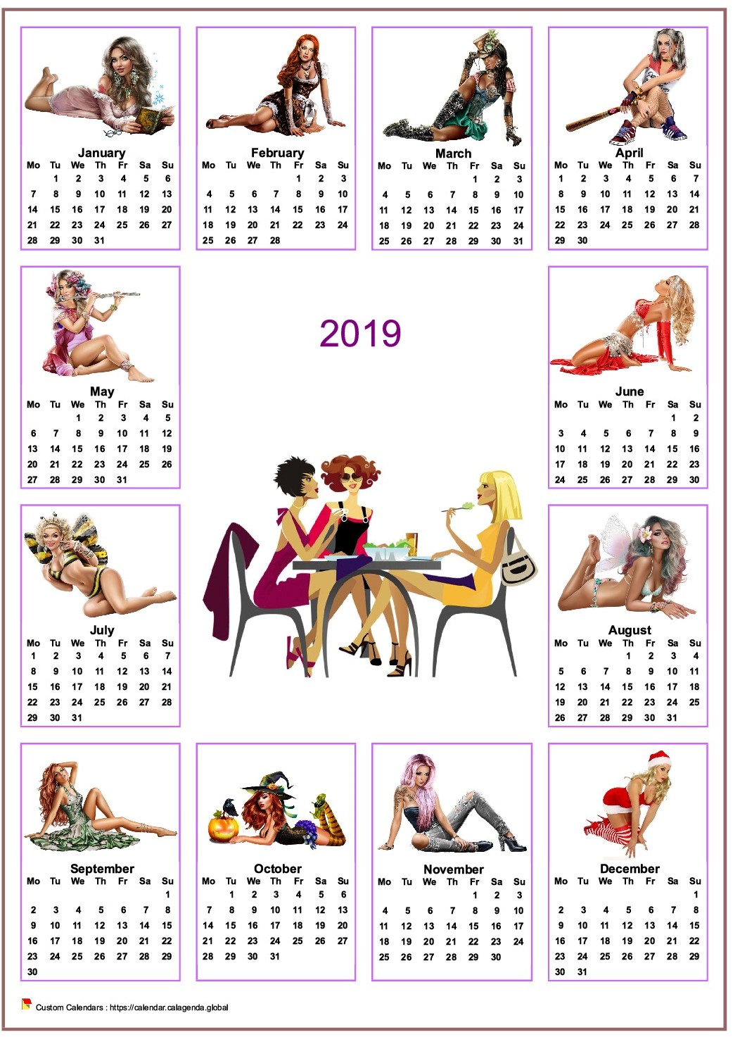  2019 annual calendar tubes women