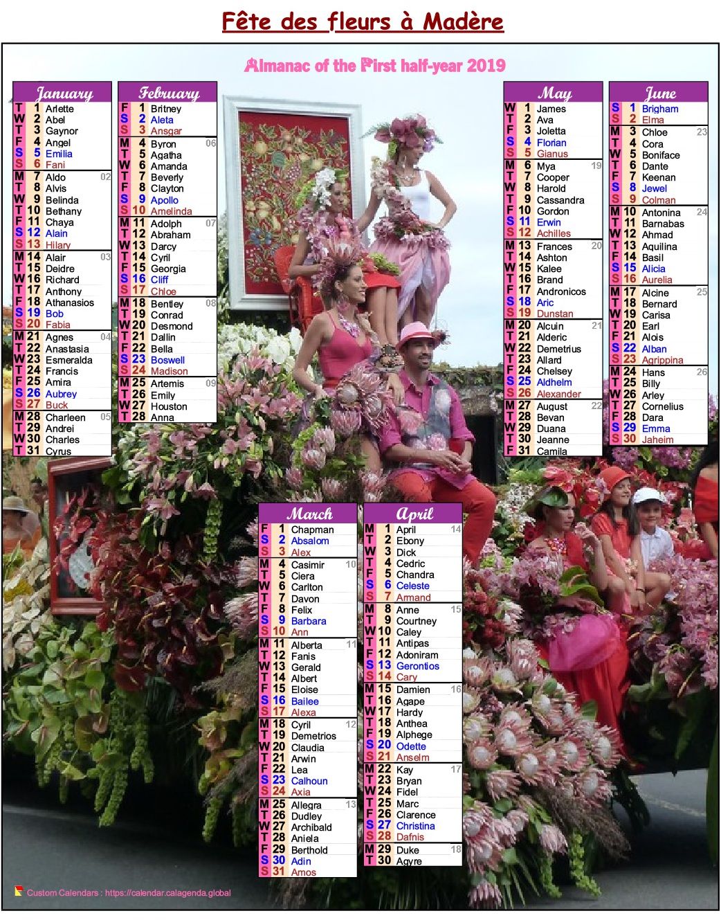 Calendar 2019 half-year flower festival in Madeira
