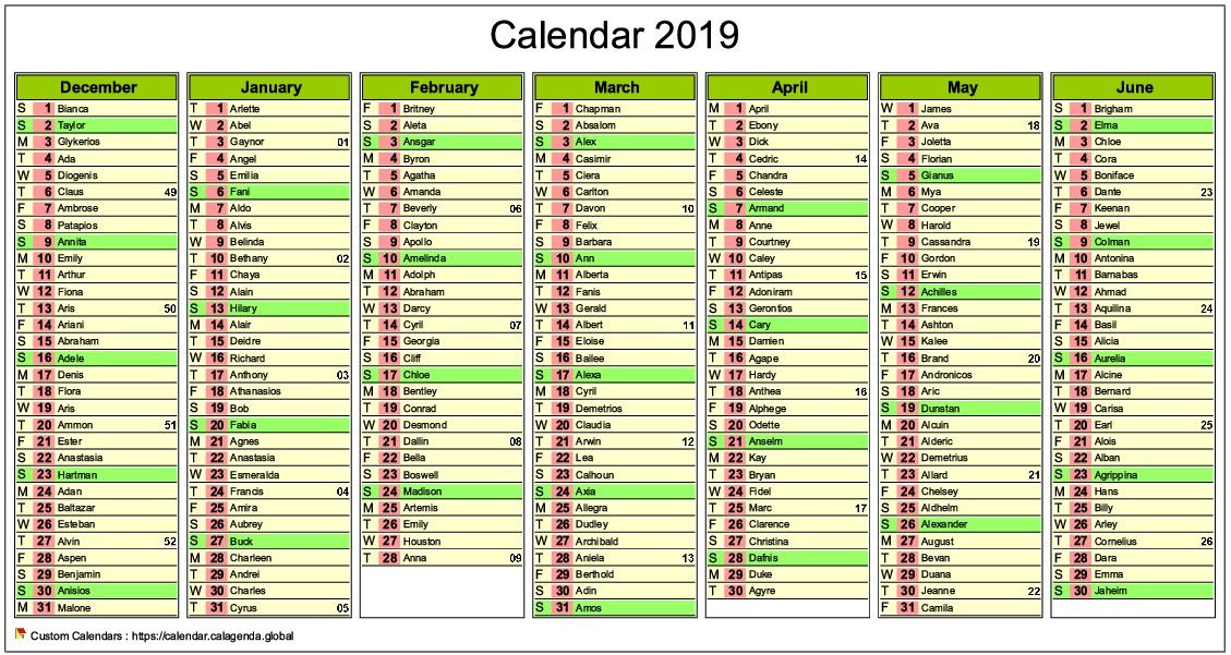 Calendar 2019 half-year of seven months