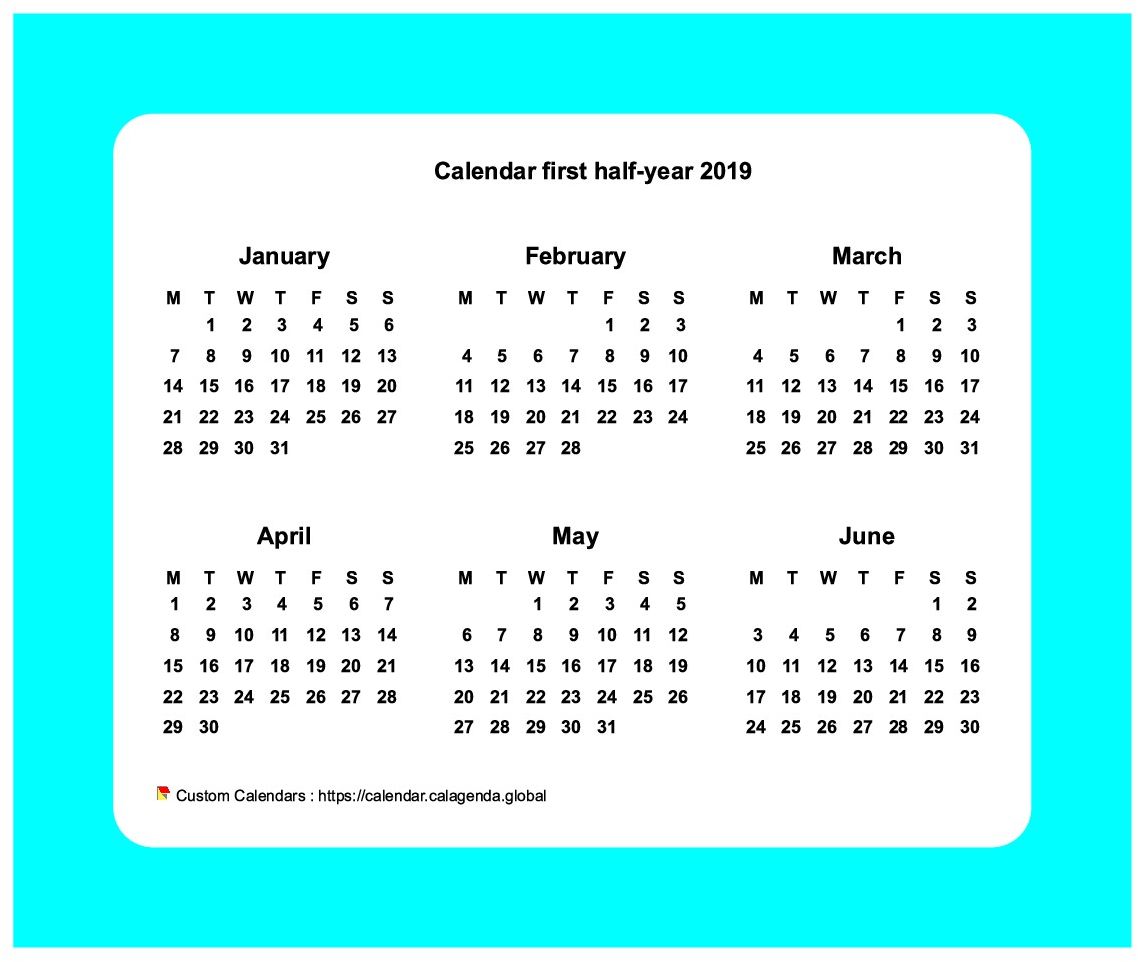 Calendar 2019 half-year with border