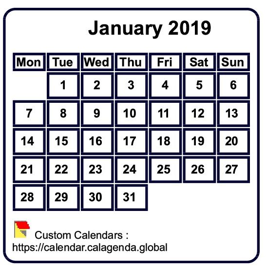 Calendar monthly 2019 to print, white background, tiny size, pocket size, special wallet