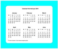 2019 half-year calendar with border
