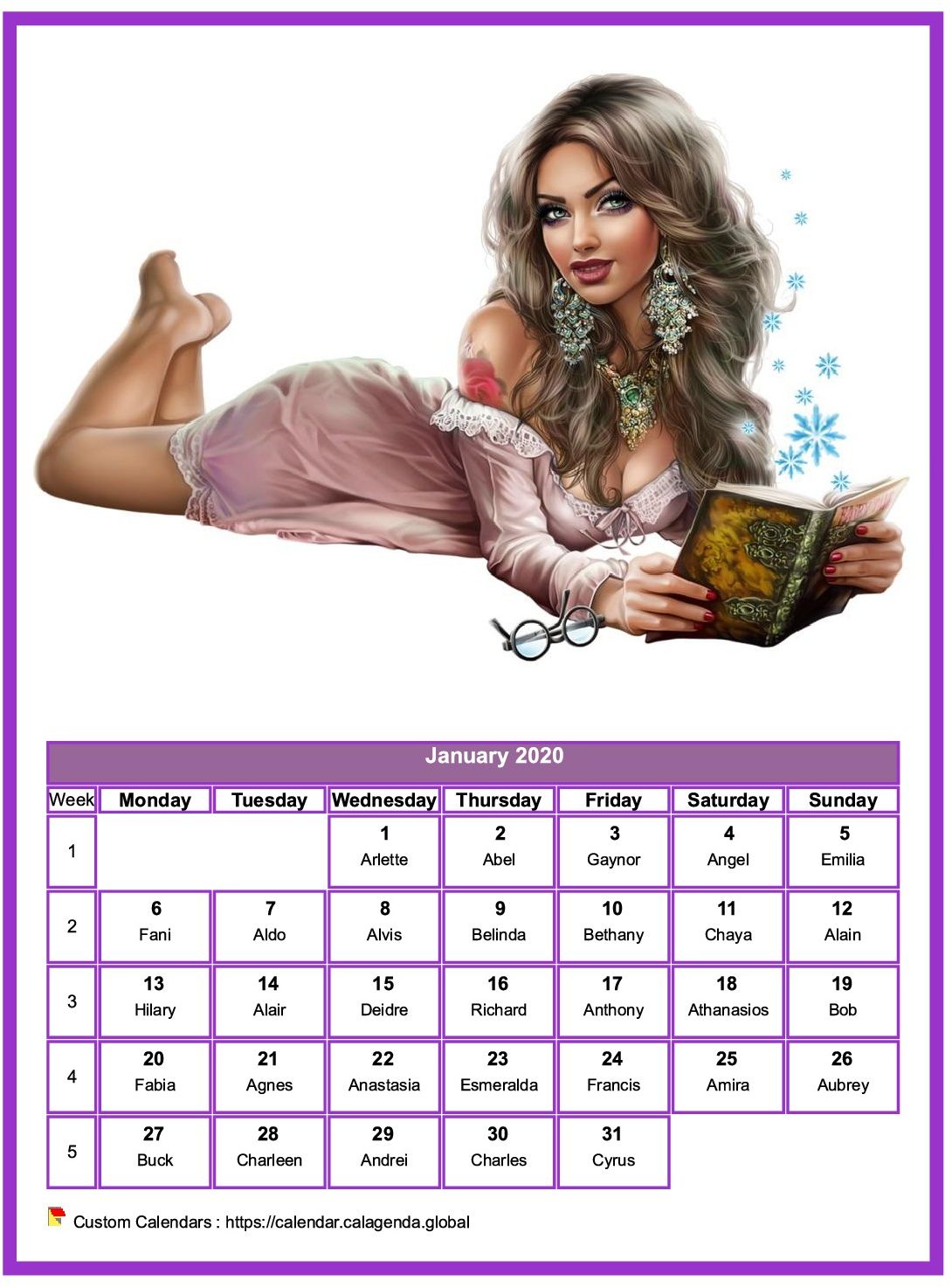 Calendar January 2020 women