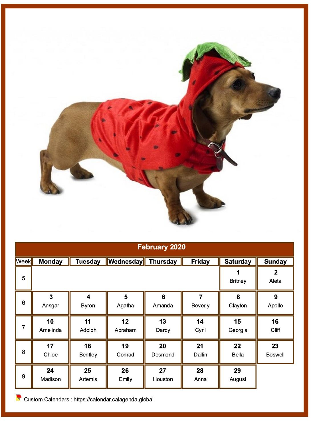 Calendar February 2020 dogs