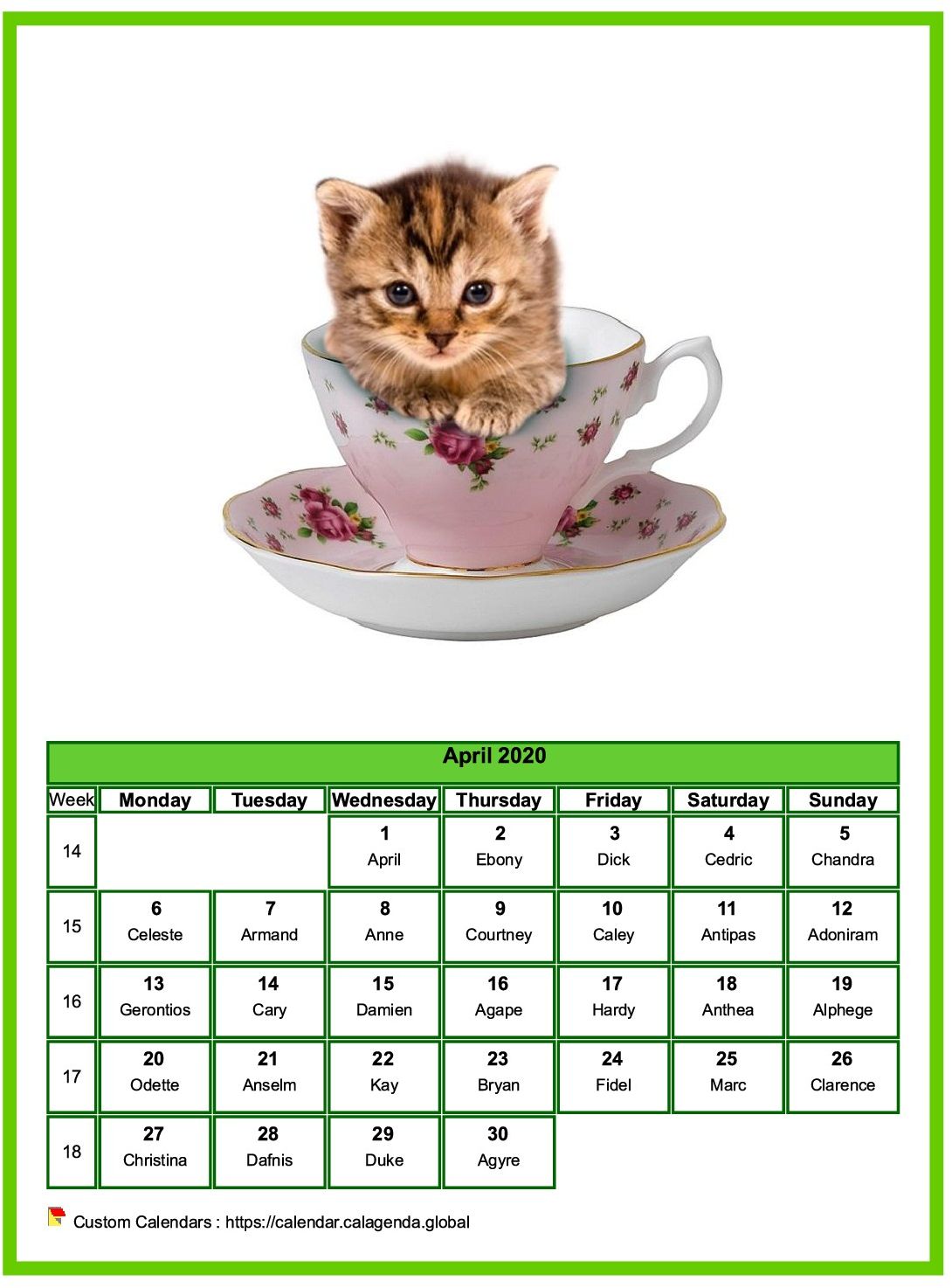 Calendar April 2020 cats