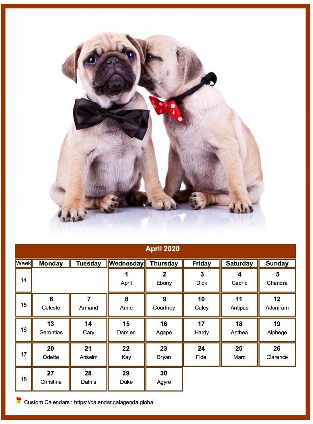Calendar April 2020 dogs