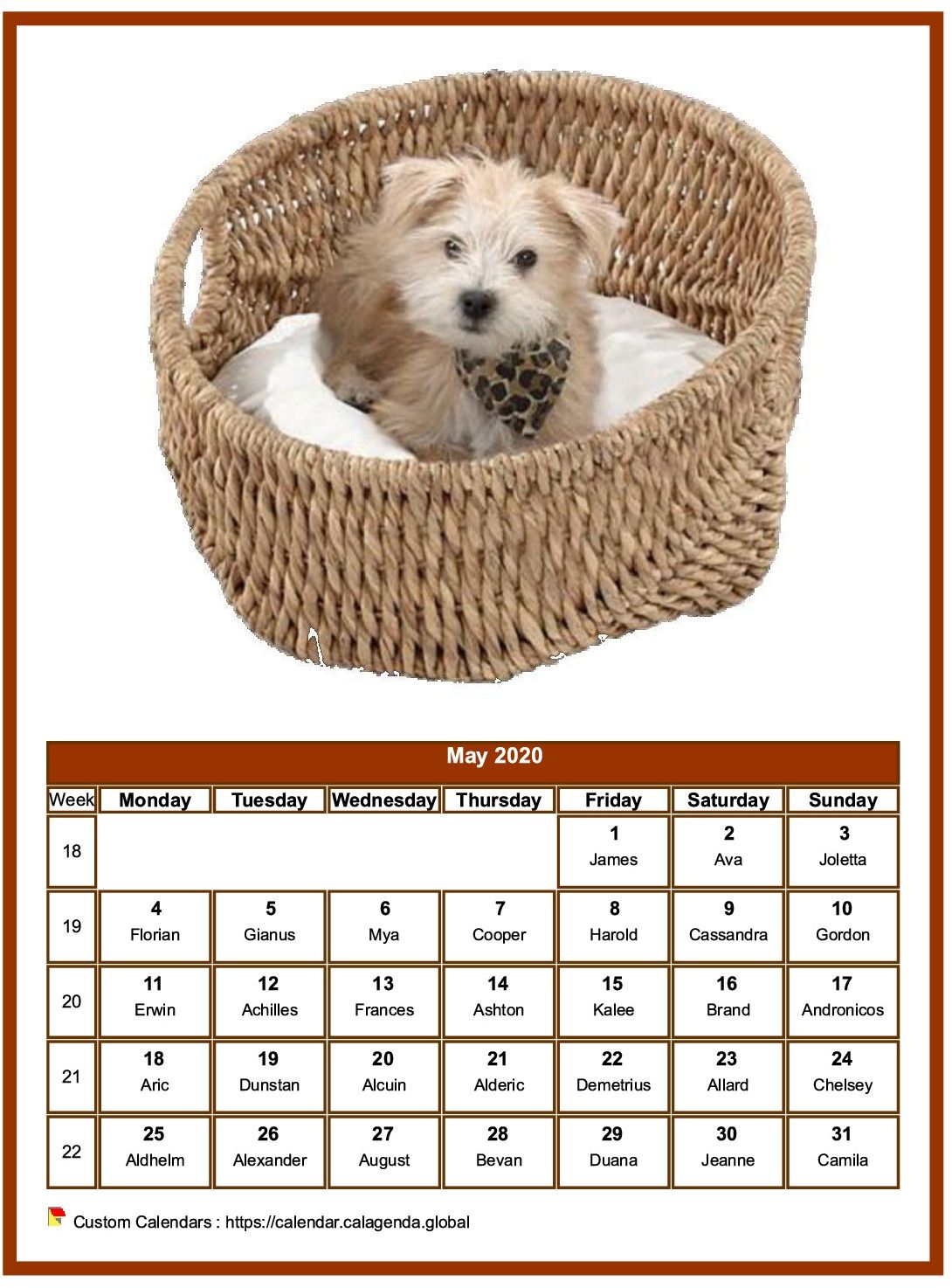 Calendar May 2020 dogs