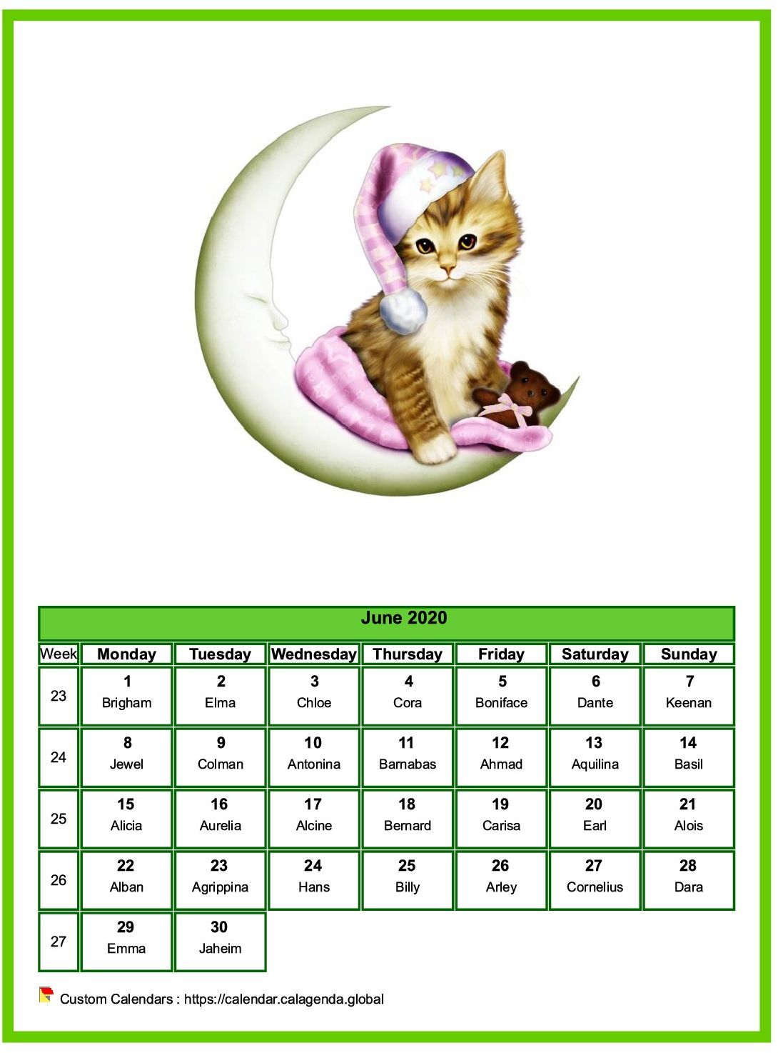 Calendar June 2020 cats