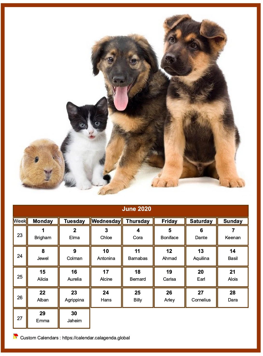 Calendar june 2020 dogs