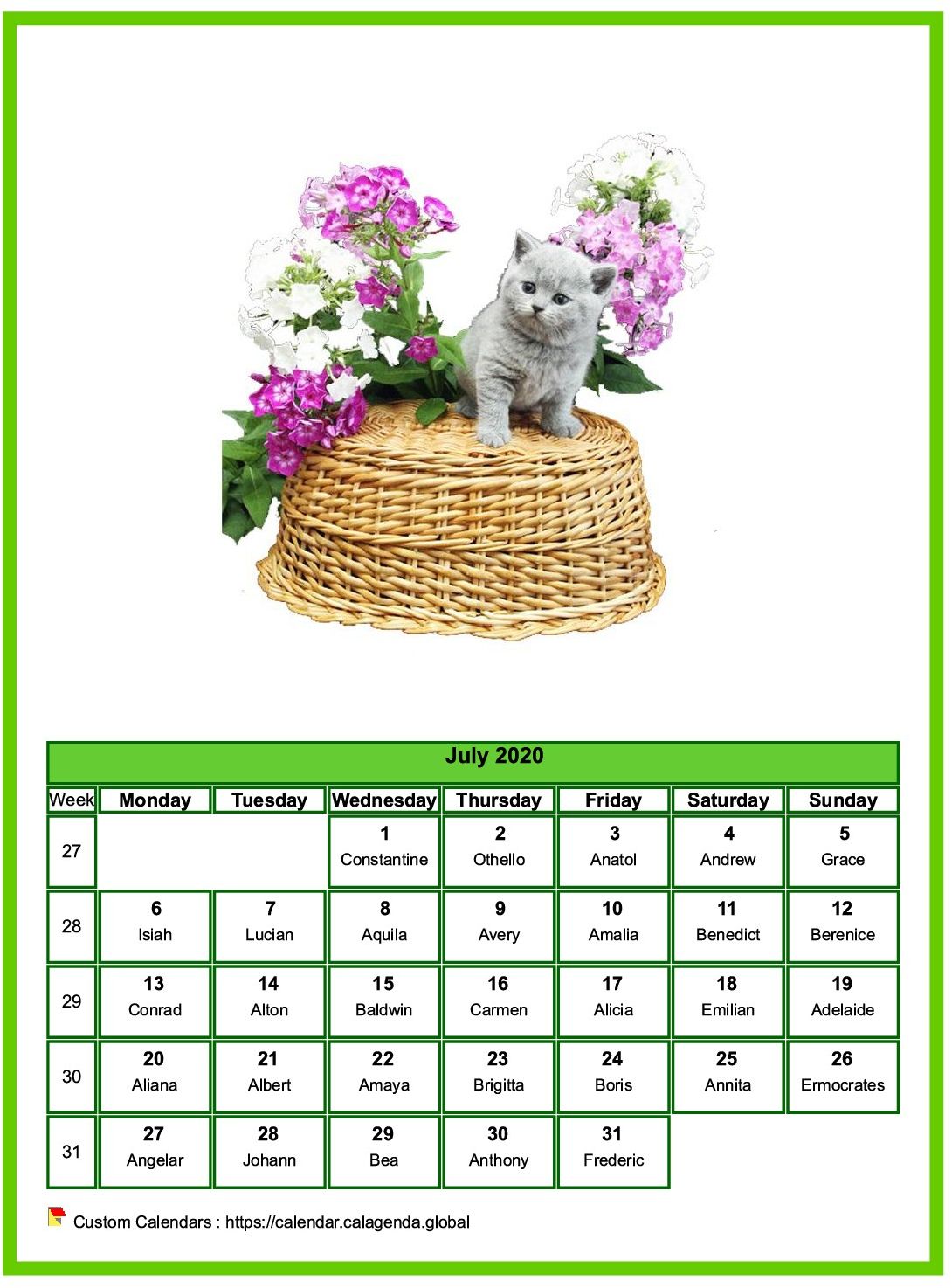 Calendar July 2020 cats