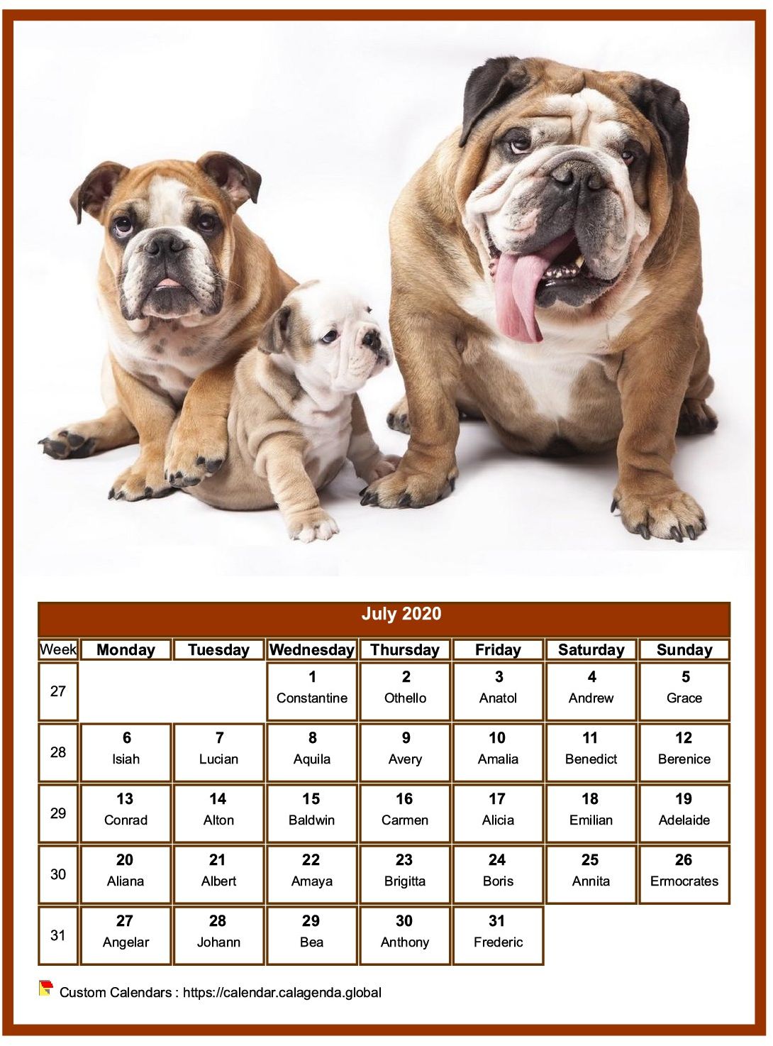 Calendar July 2020 dogs