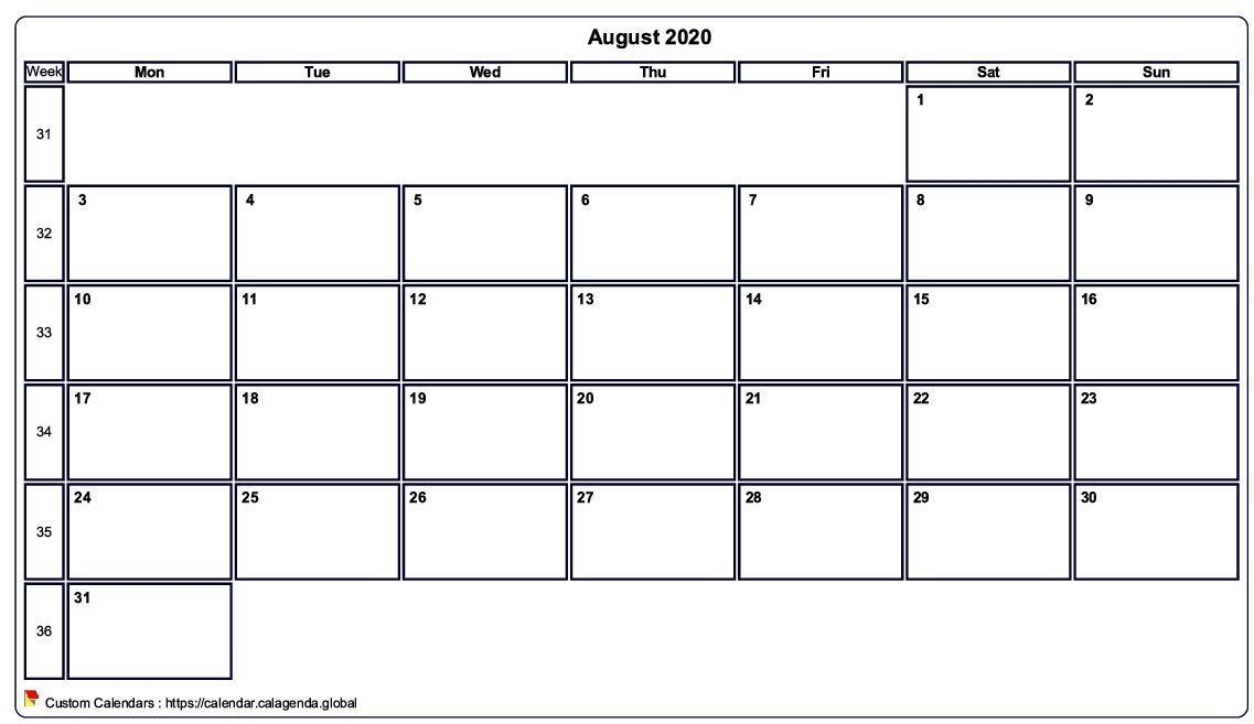 Calendar august 2020