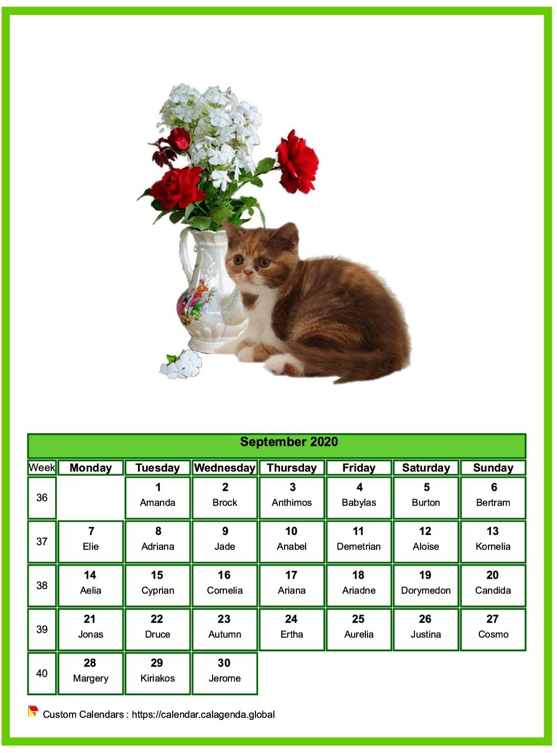 Calendar September 2020 cats