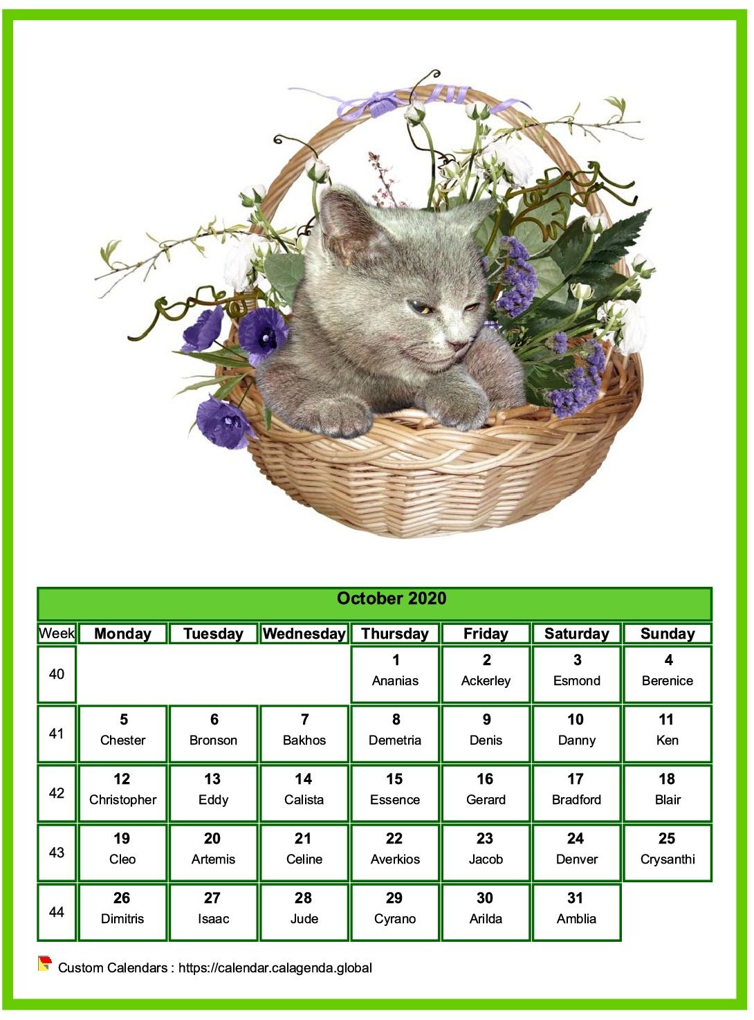 Calendar October 2020 cats