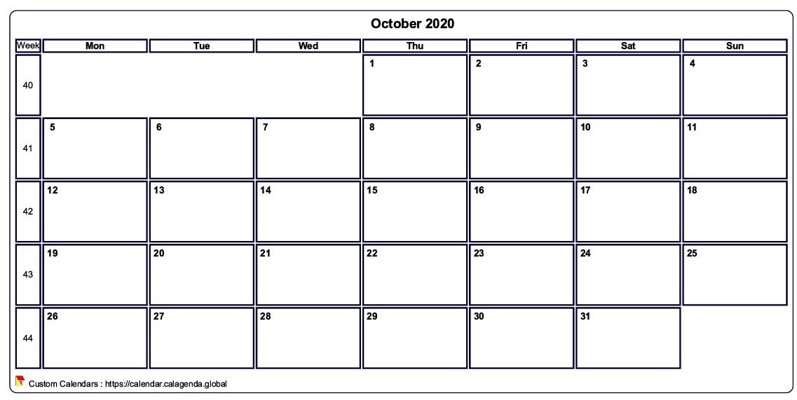 Calendar october 2020