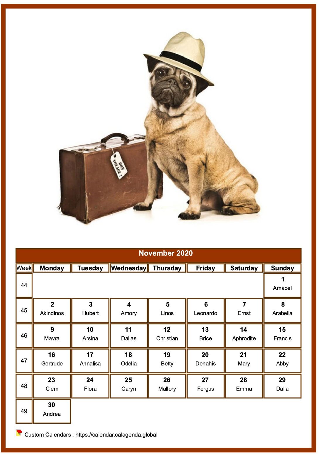 Calendar November 2020 dogs