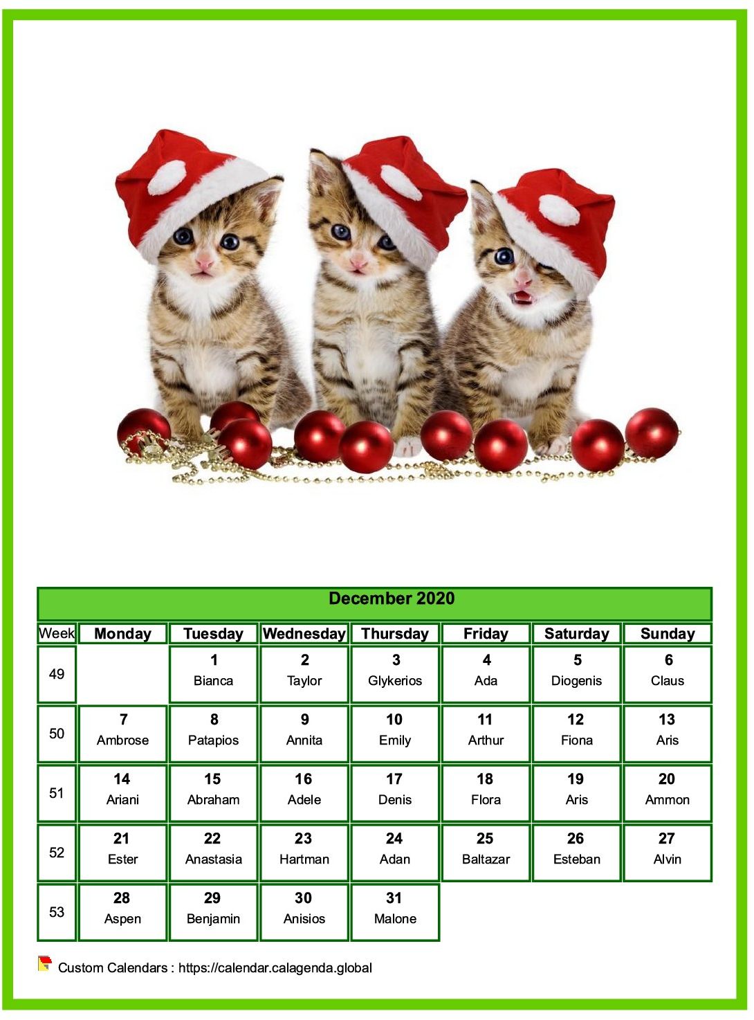 Calendar December 2020 cats