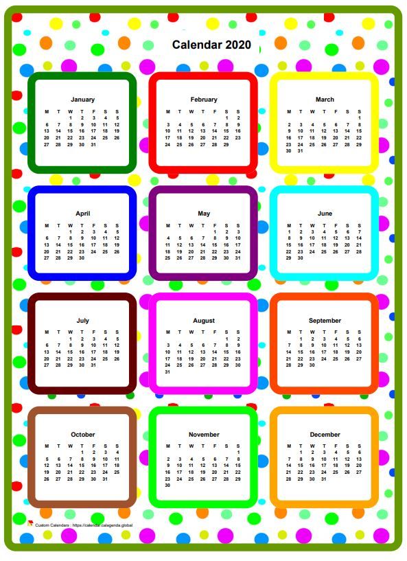 Calendar 2020 annual colored