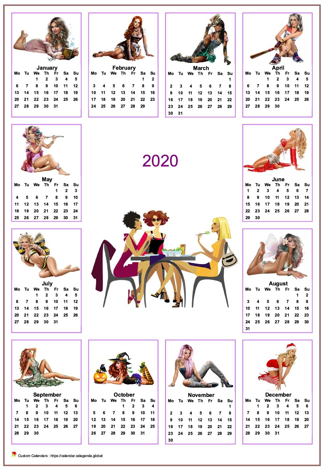  2020 annual calendar tubes women