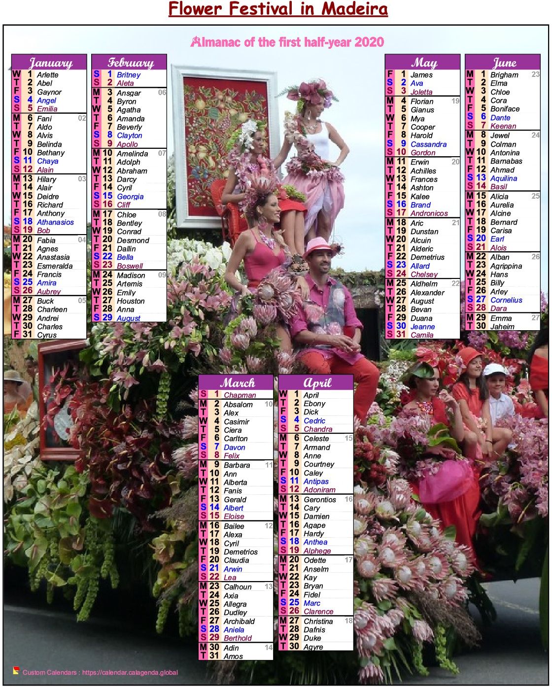 Calendar 2020 half-year flower festival in Madeira