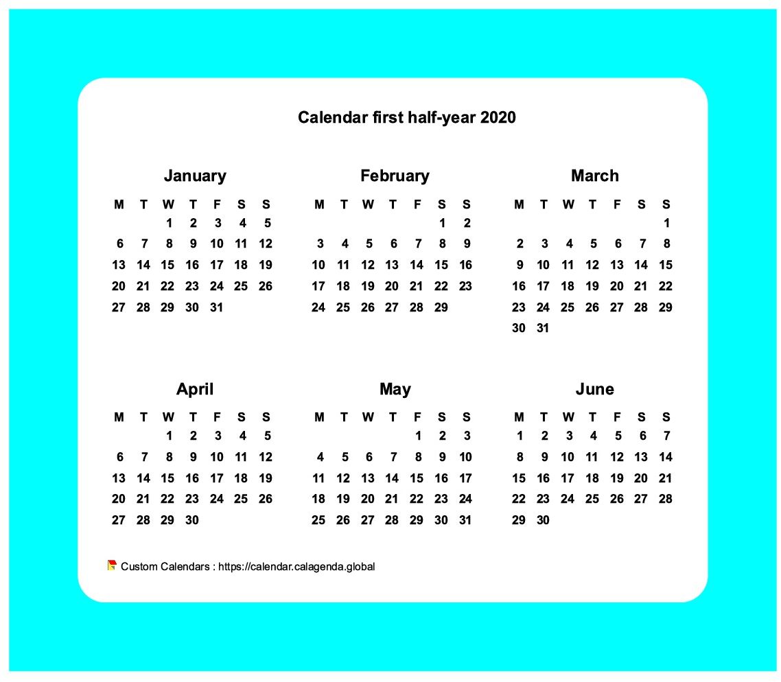Calendar 2020 half-year with border