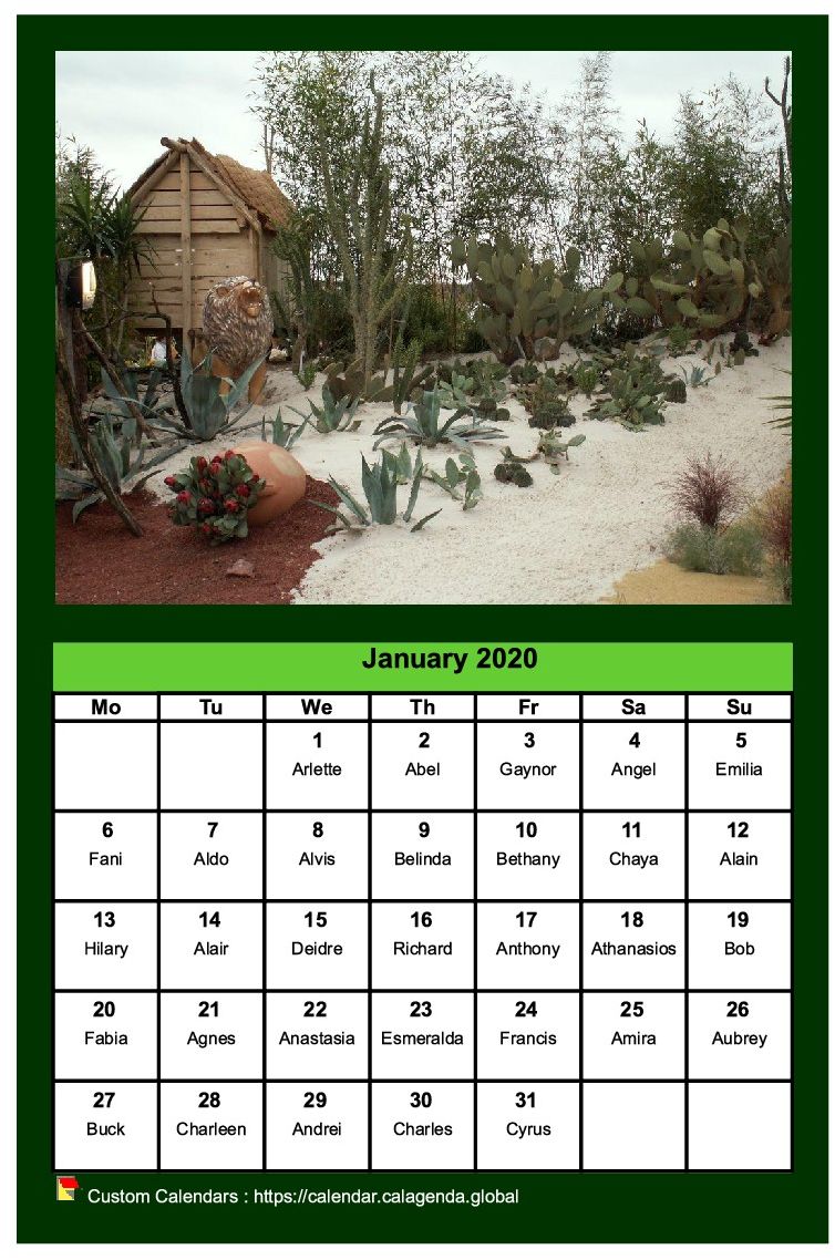 Calendar monthly 2020 with a different photo every month