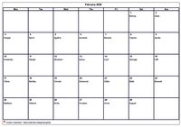 2020  calendar February blank format landscape