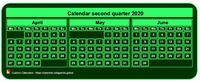 2020 quarterly mini green calendar