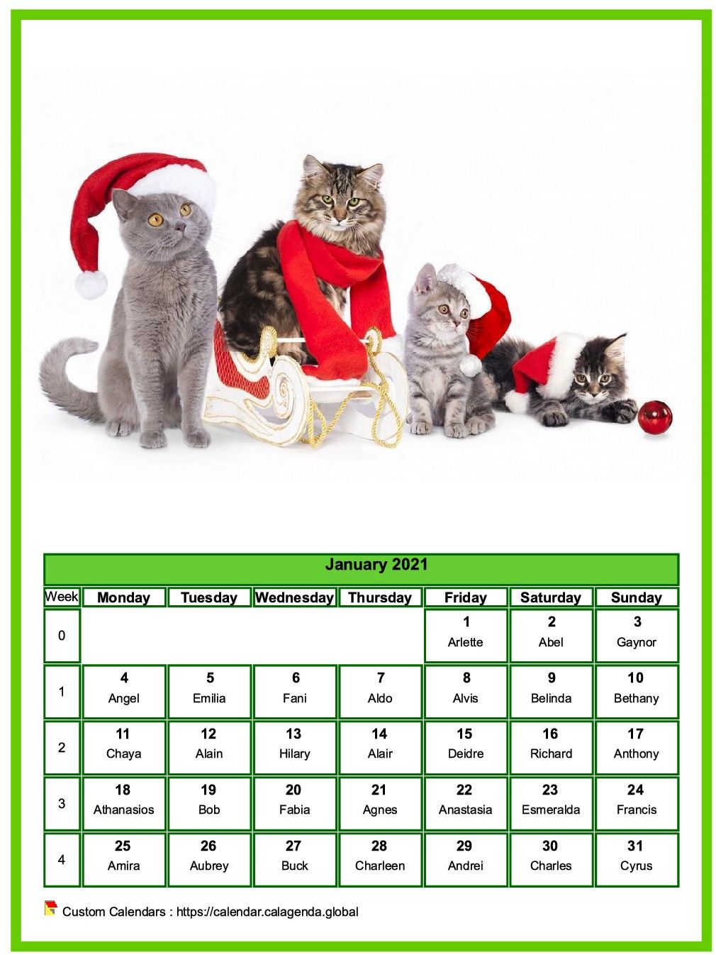 Calendar January 2021 cats