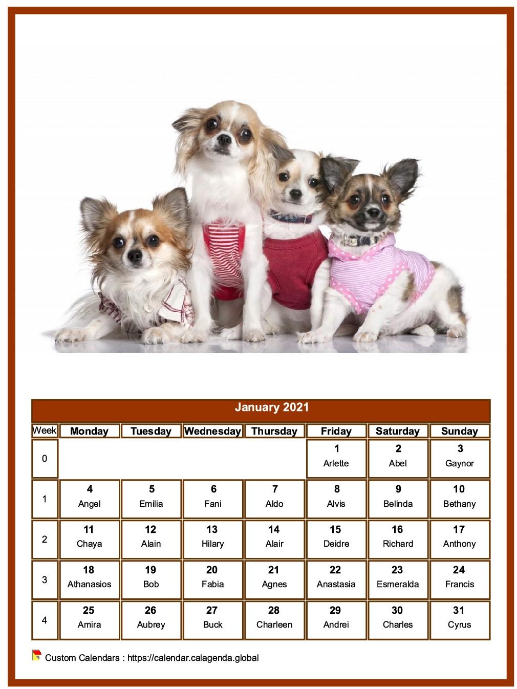Calendar January 2021 dogs