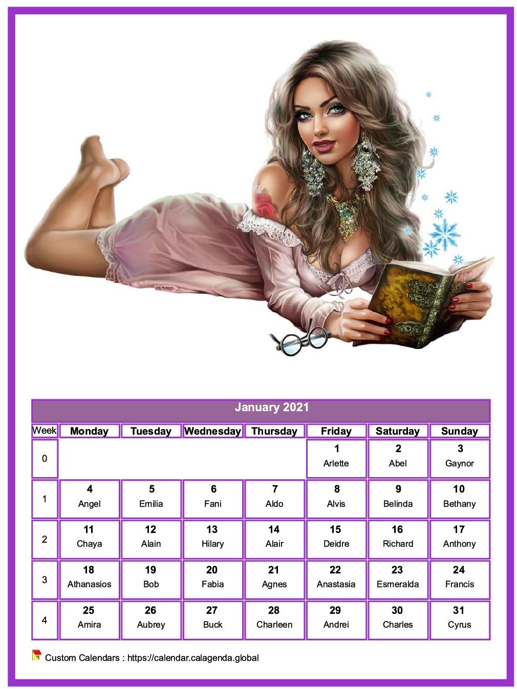 Calendar January 2021 women