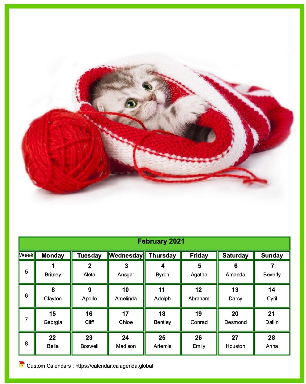 Calendar February 2021 cats