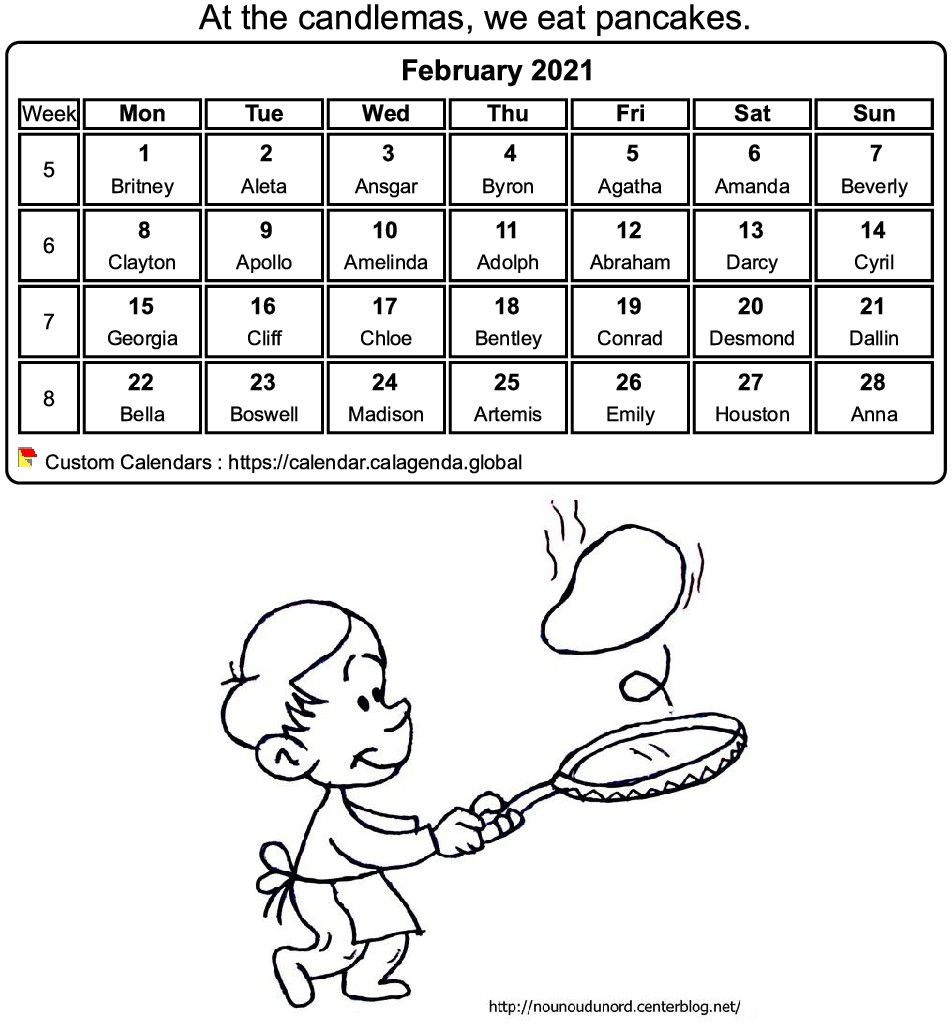 Calendar coloring february 2021
