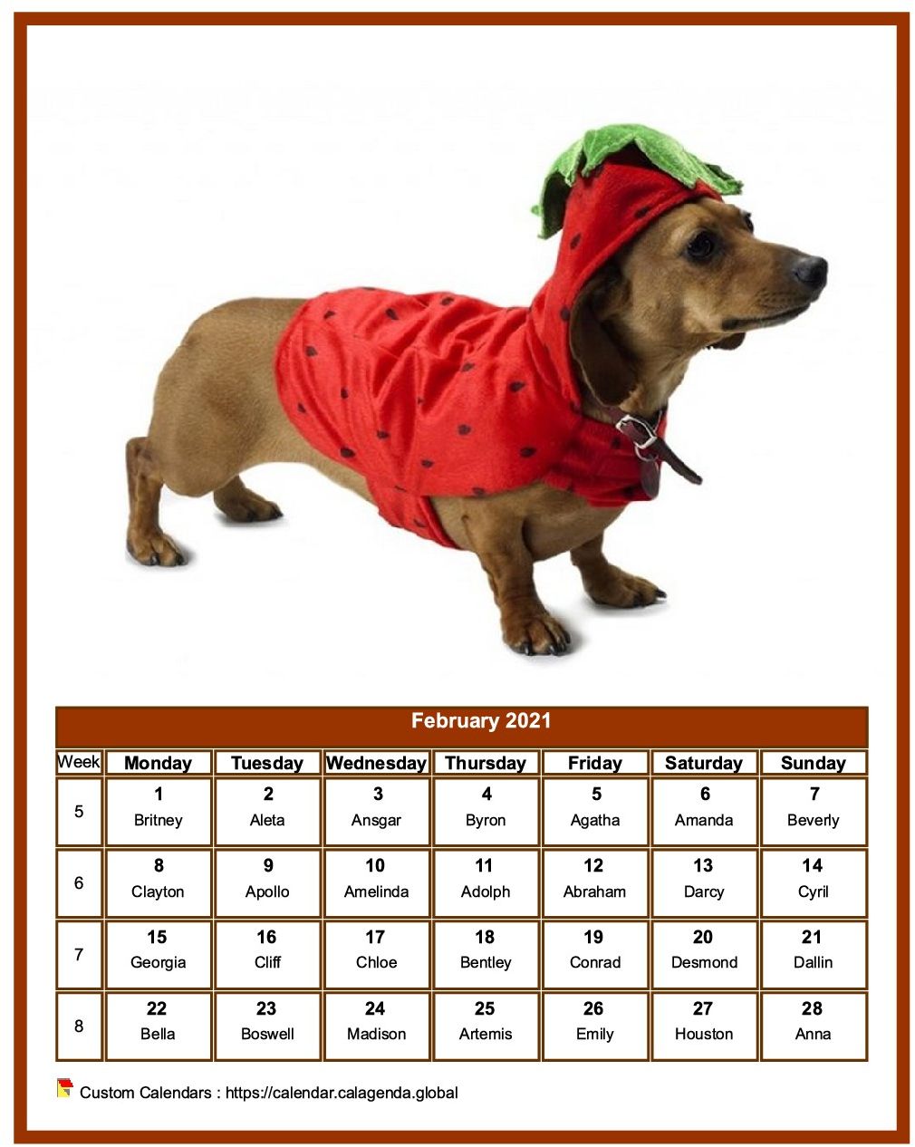 Calendar February 2021 dogs