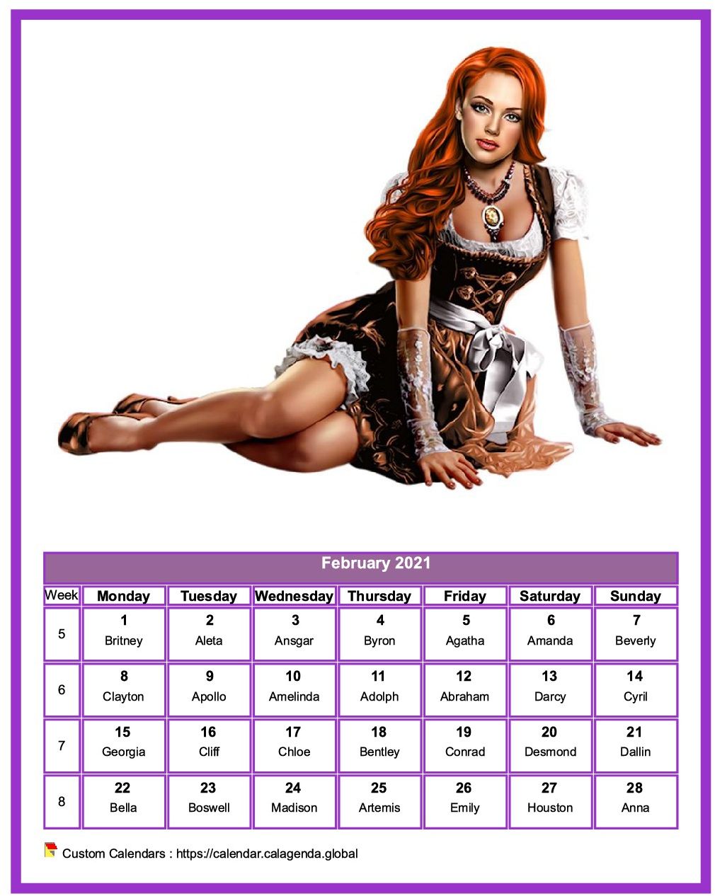 Calendar February 2021 women