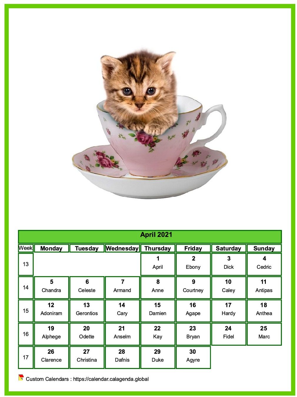 Calendar April 2021 cats