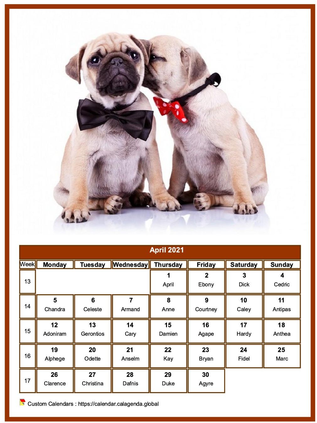 Calendar april 2021 dogs