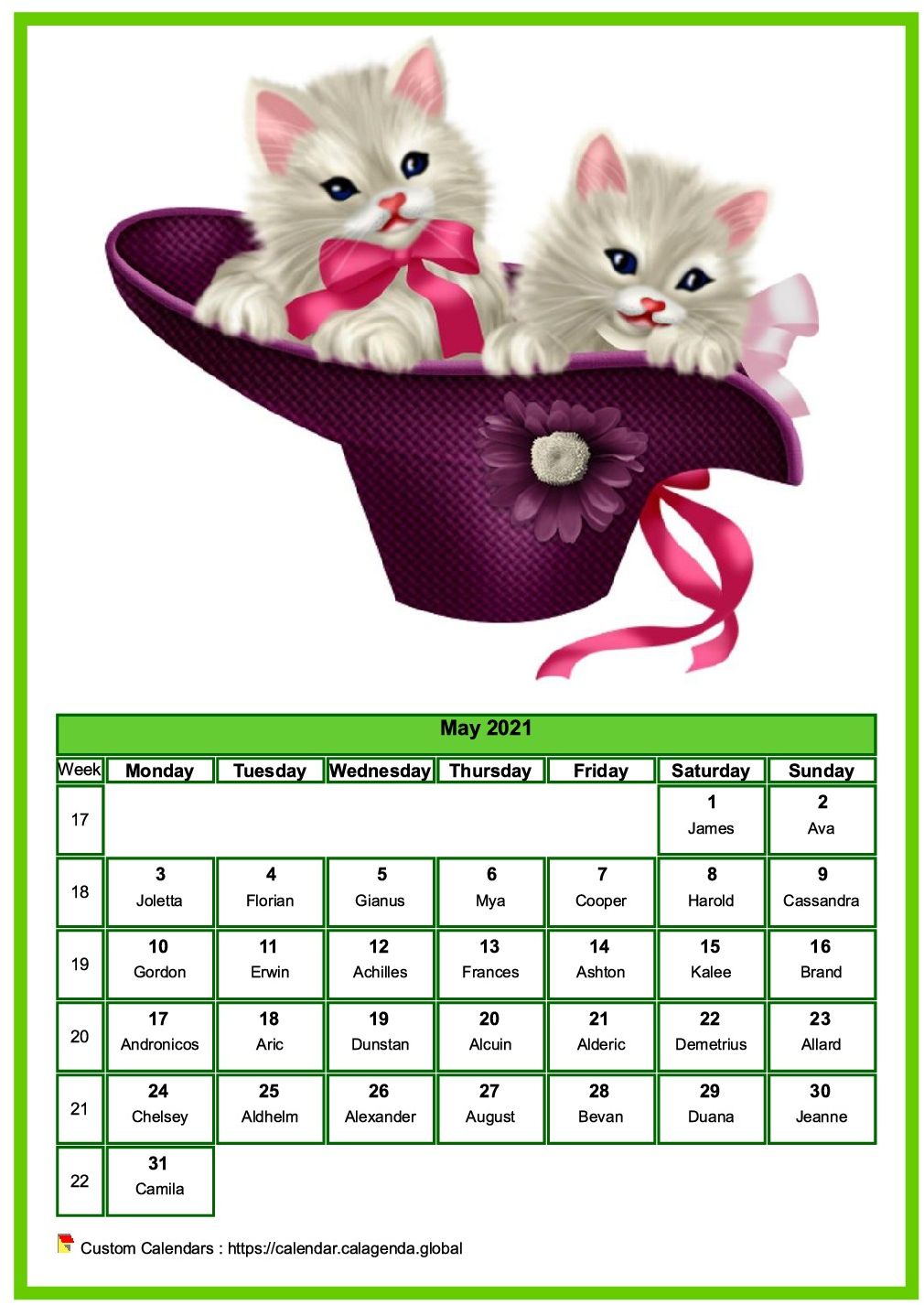 Calendar May 2021 cats