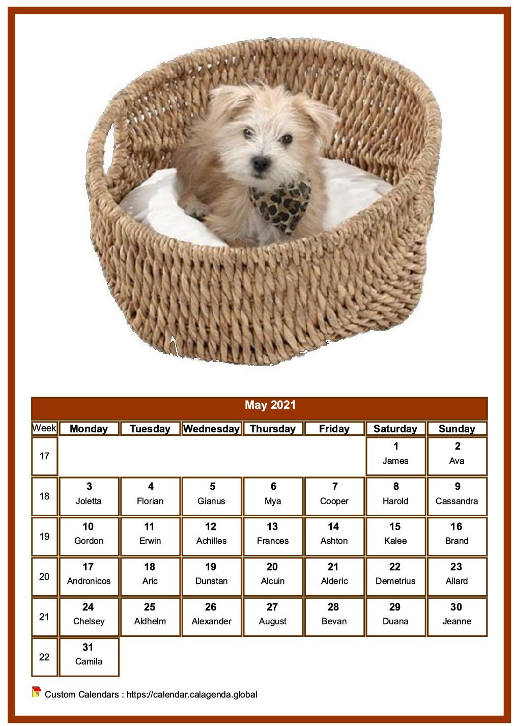 Calendar May 2021 dogs