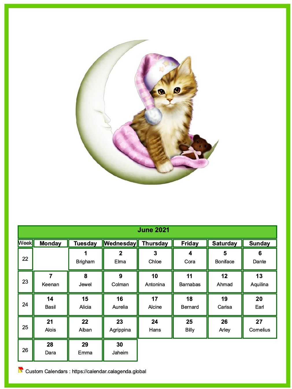 Calendar June 2021 cats