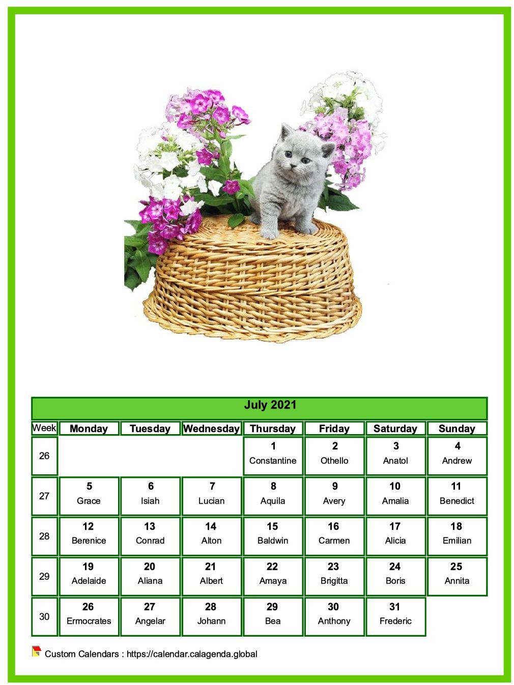 Calendar July 2021 cats
