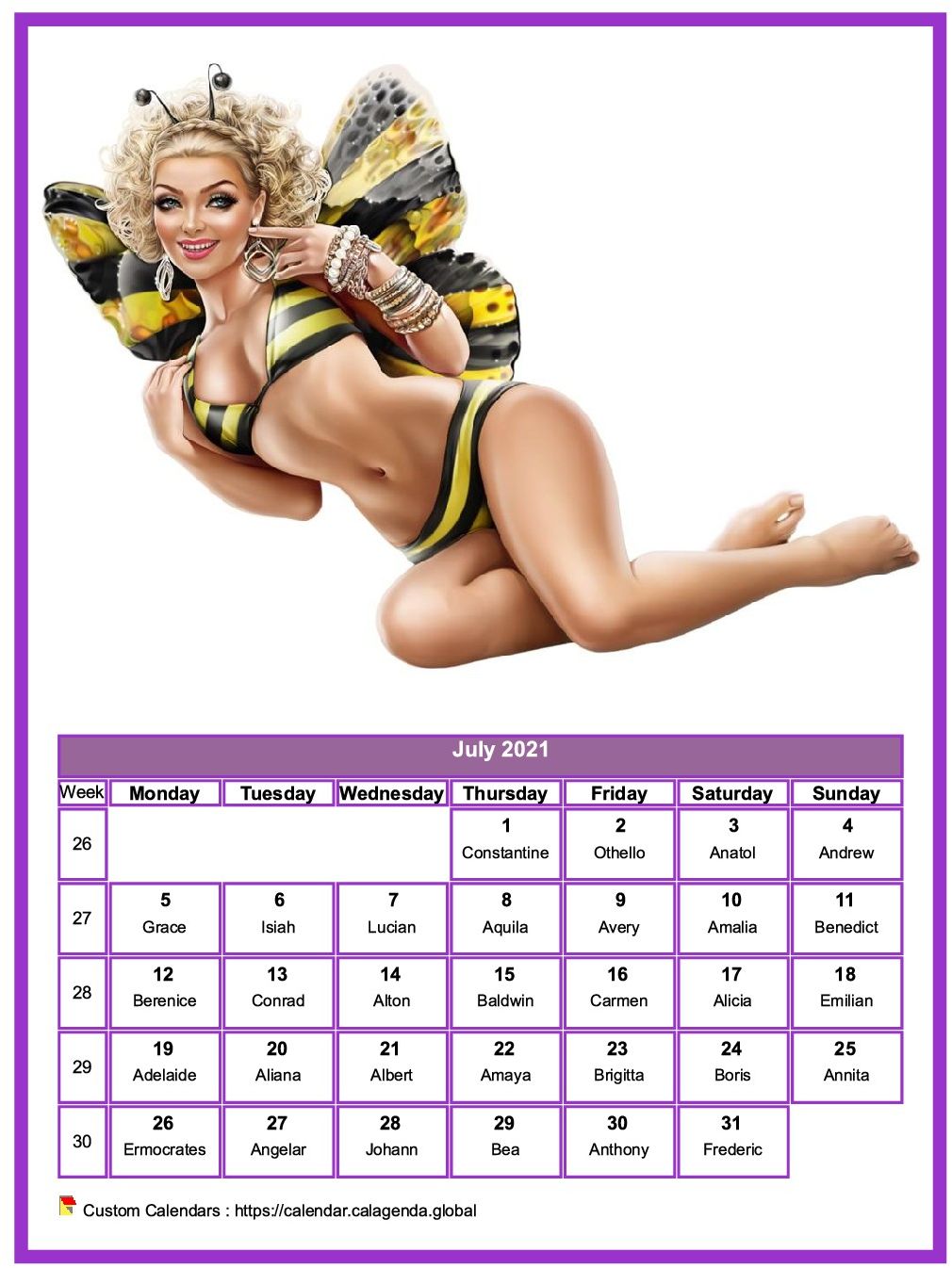 Calendar July 2021 women