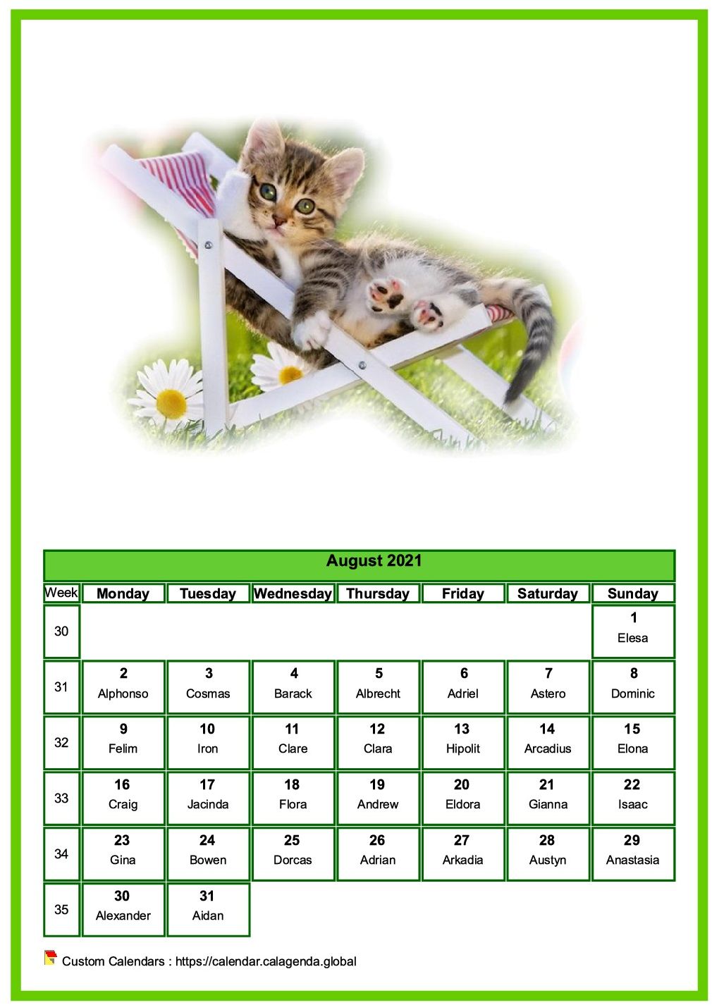 Calendar August 2021 cats