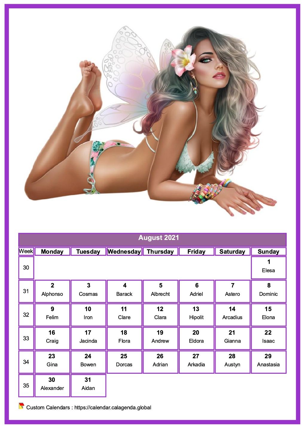 Calendar August 2021 women