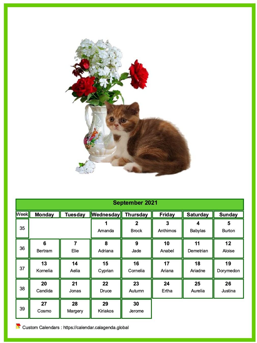 Calendar September 2021 cats