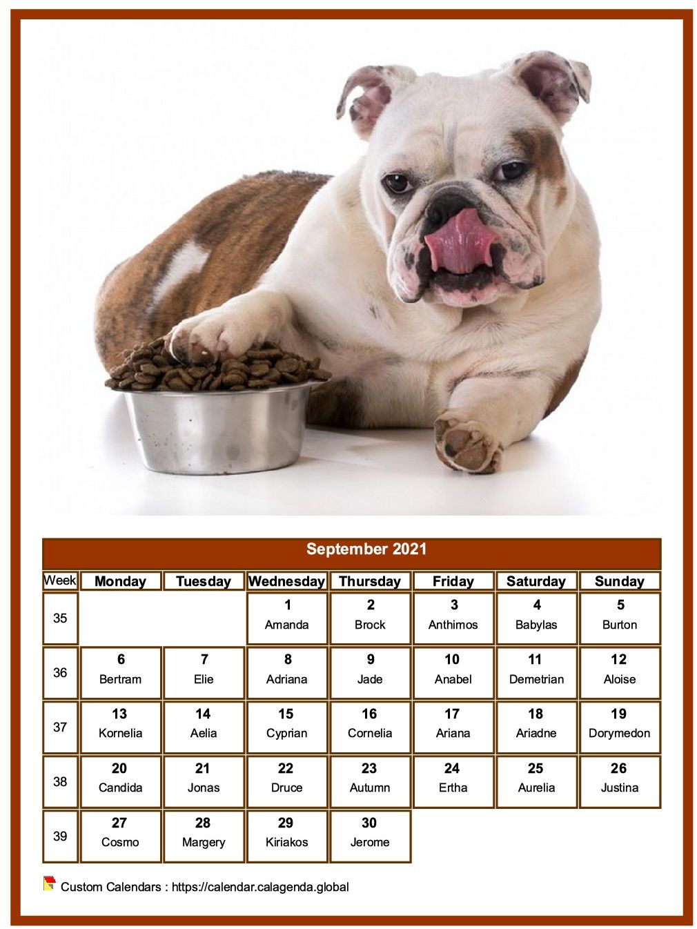 Calendar September 2021 dogs